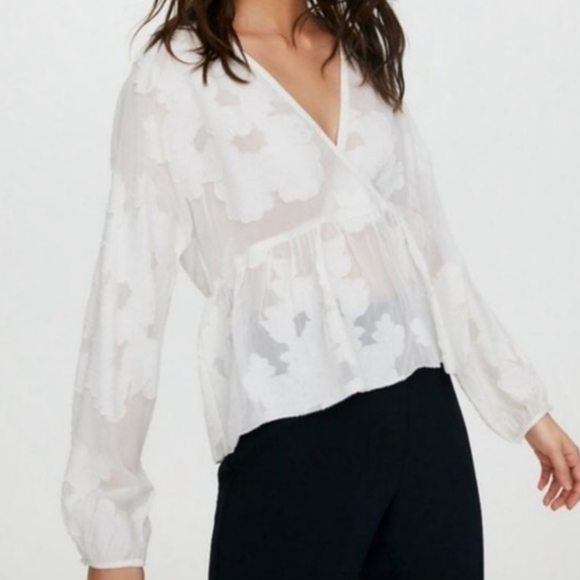 ARITZIA WILFRED Augustine Peplum Ruffled Floral Blouse Black in XS - Picture 5 of 5